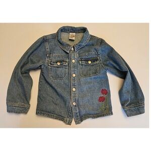 Vintage Baby Guess Denim Jacket Kids Blue Floral Embroidered Made in USA Cotton